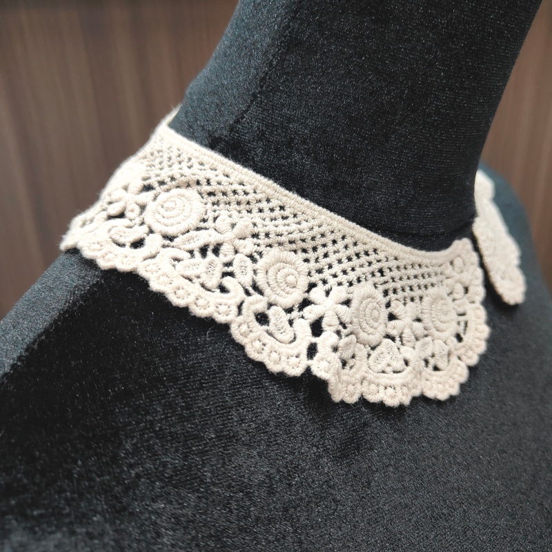 Kids' Cotton Lace Embroidery Collar, Sew-On Floral Peter Pan Collar Applique for Clothing Decoration