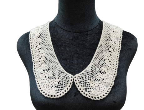 Vintage Cotton Embroidered Lace Collar Trim, Sew-On Floral Peter Pan Neckline Applique