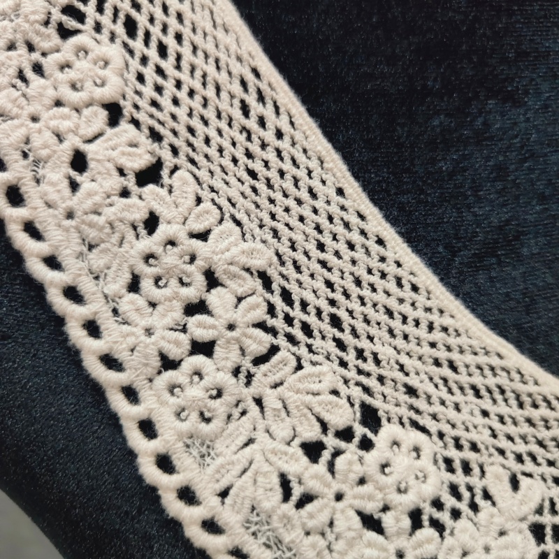 Vintage Cotton Embroidered Lace Collar Trim, Sew-On Floral Peter Pan Neckline Applique