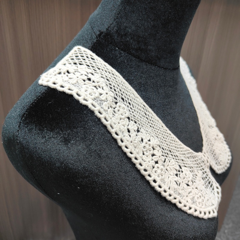 Vintage Cotton Embroidered Lace Collar Trim, Sew-On Floral Peter Pan Neckline Applique