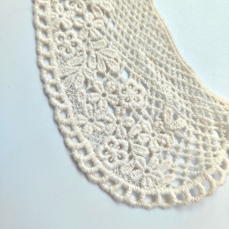 Vintage Cotton Embroidered Lace Collar Trim, Sew-On Floral Peter Pan Neckline Applique