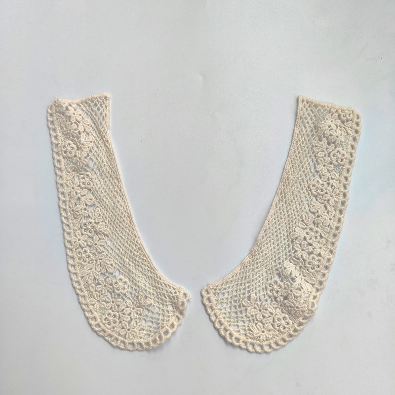 Vintage Cotton Embroidered Lace Collar Trim, Sew-On Floral Peter Pan Neckline Applique