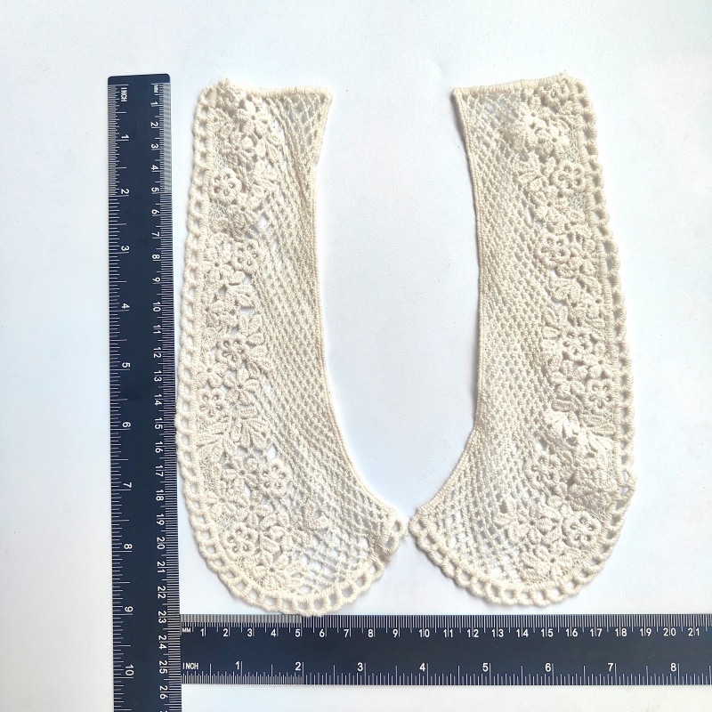 Vintage Cotton Embroidered Lace Collar Trim, Sew-On Floral Peter Pan Neckline Applique