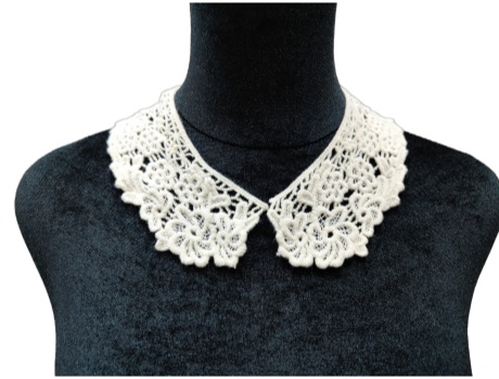 Vintage Beige Cotton Embroidered Lace Collar Trim, Floral Sew-On Peter Pan Neckline Applique