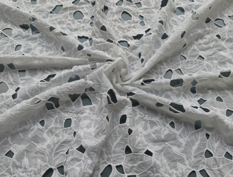 White Polyester Hollow Cutwork Floral Embroidery Lace Fabric For Wedding Dress Home Decor