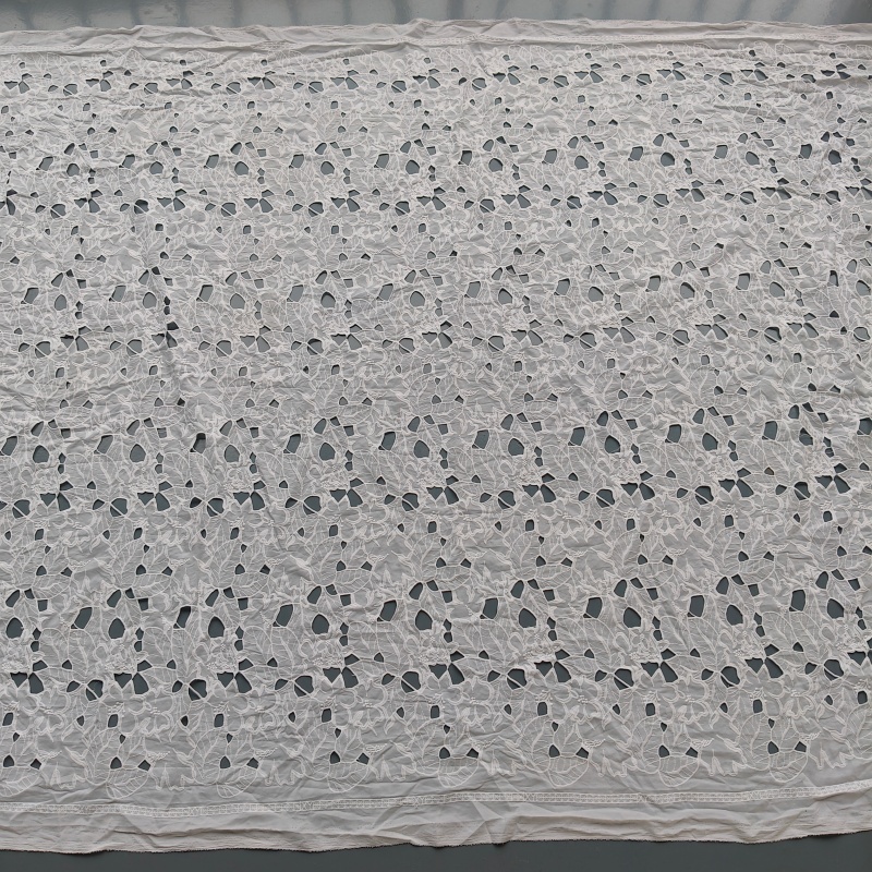 White Polyester Hollow Cutwork Floral Embroidery Lace Fabric For Wedding Dress Home Decor