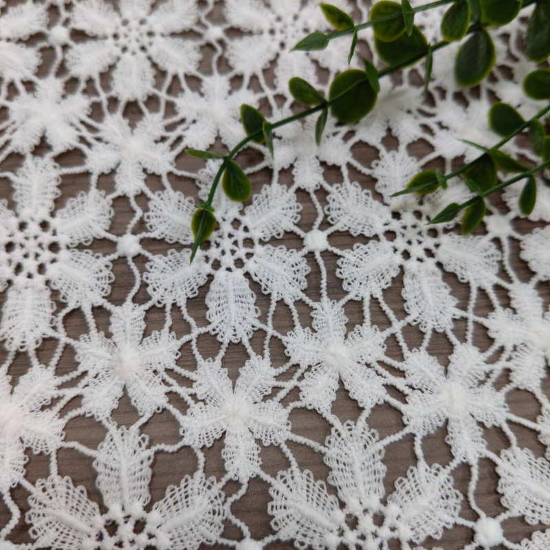 White Milk Silk Hollow Floral Embroidery Lace Fabric Full Grid Pattern Cloth For Dress Tablecloth