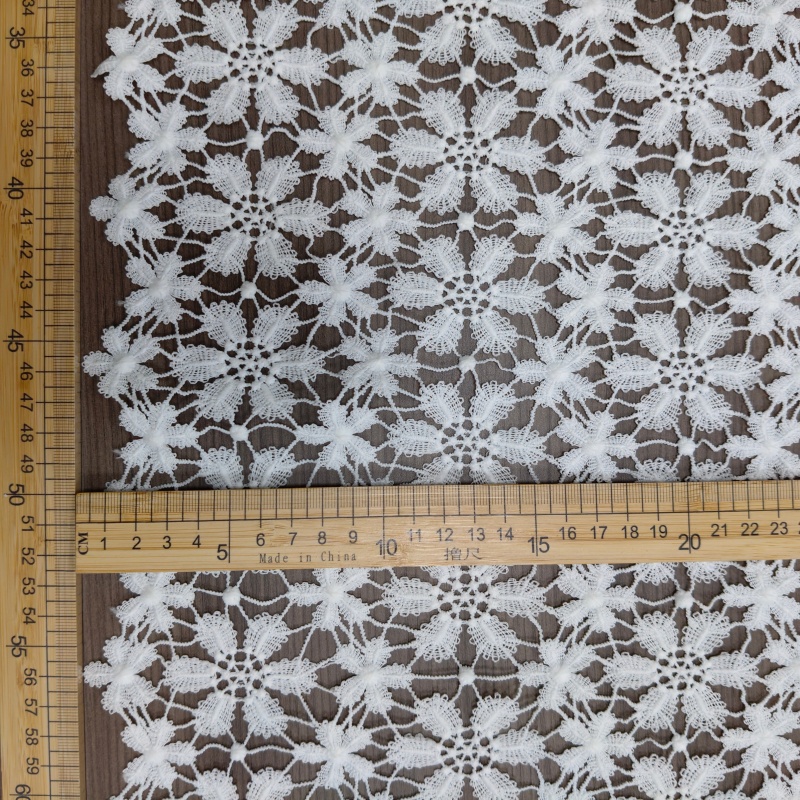 White Milk Silk Hollow Floral Embroidery Lace Fabric Full Grid Pattern Cloth For Dress Tablecloth