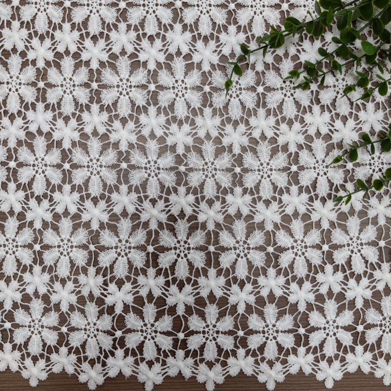 White Milk Silk Hollow Floral Embroidery Lace Fabric Full Grid Pattern Cloth For Dress Tablecloth
