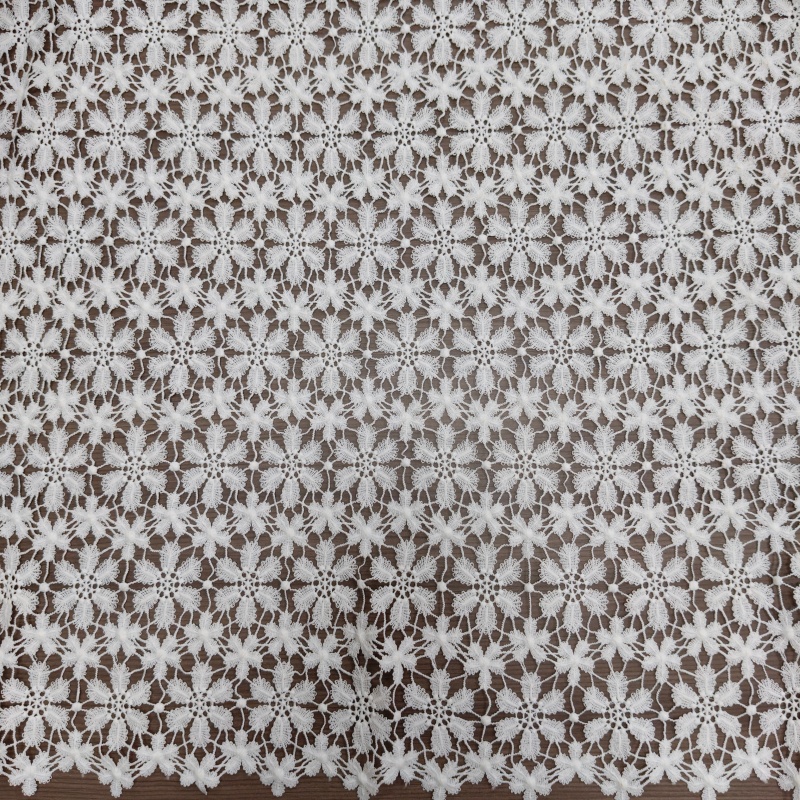 White Milk Silk Hollow Floral Embroidery Lace Fabric Full Grid Pattern Cloth For Dress Tablecloth