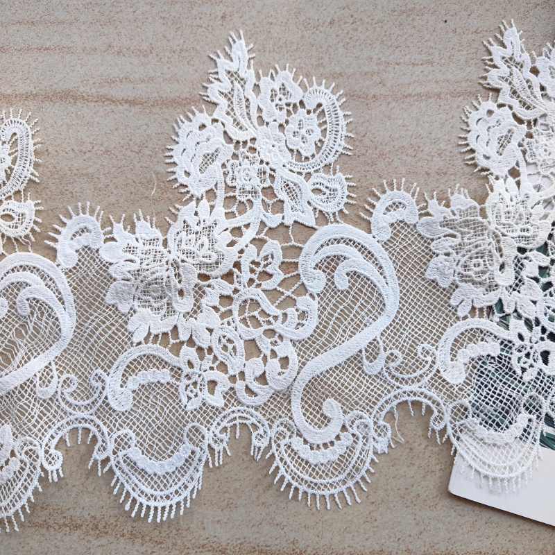 23cm White Milk Silk Eyelash Floral Embroidery Lace Trim | Garment & Home Textile Decorative Lace