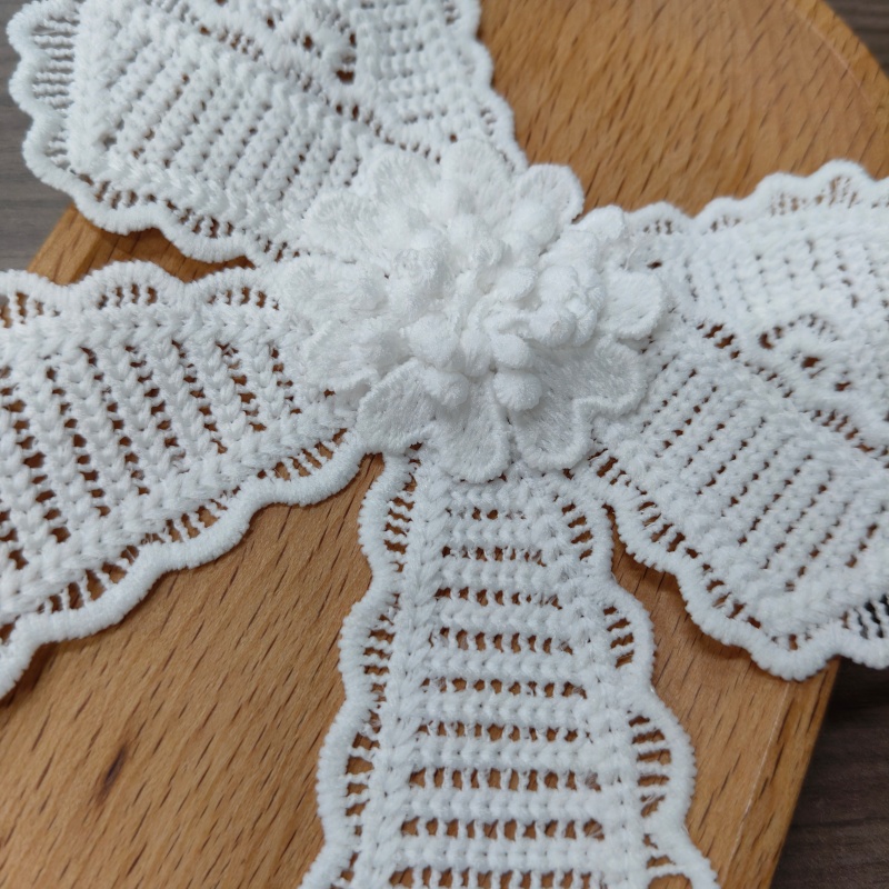 White 3D Floral Crochet Lace Bow Applique Water Soluble Embroidery Patch For Wedding Dress Hair Acce