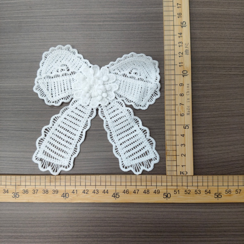 White 3D Floral Crochet Lace Bow Applique Water Soluble Embroidery Patch For Wedding Dress Hair Acce