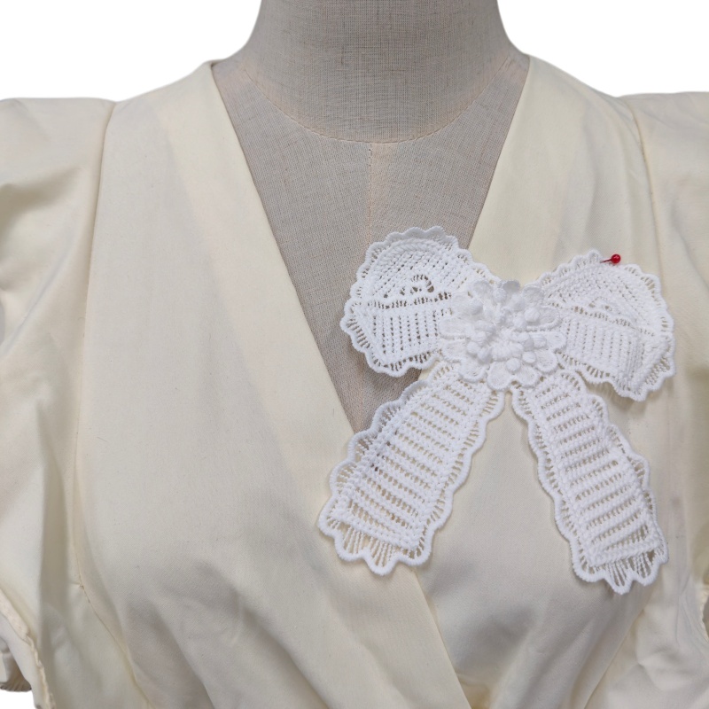 White 3D Floral Crochet Lace Bow Applique Water Soluble Embroidery Patch For Wedding Dress Hair Acce