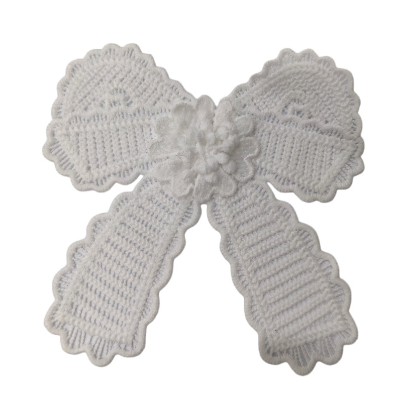 White 3D Floral Crochet Lace Bow Applique Water Soluble Embroidery Patch For Wedding Dress Hair Acce