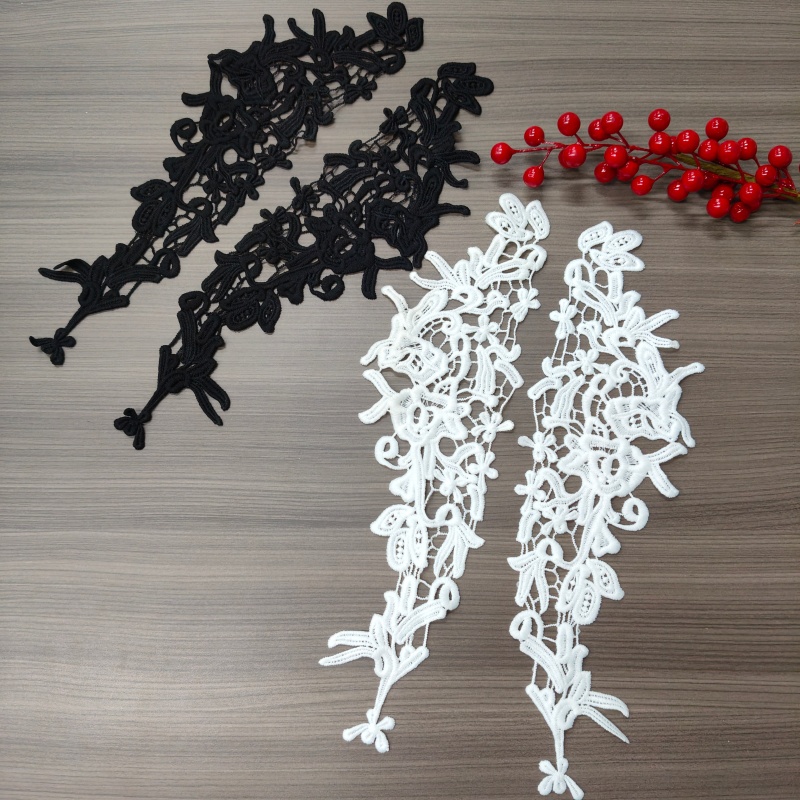 Embroidery Floral Lace Trims, Black White Hollow‑Cut Flower Applique for Cuffs Collar Pants Decor