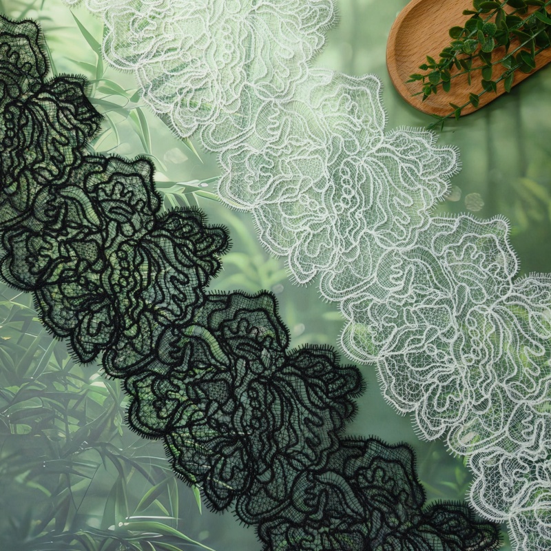 Eyelash Floral Lace Trim, Fish Thread Embroidered Wide Scalloped Lace Border for Dress Lingerie Sewi
