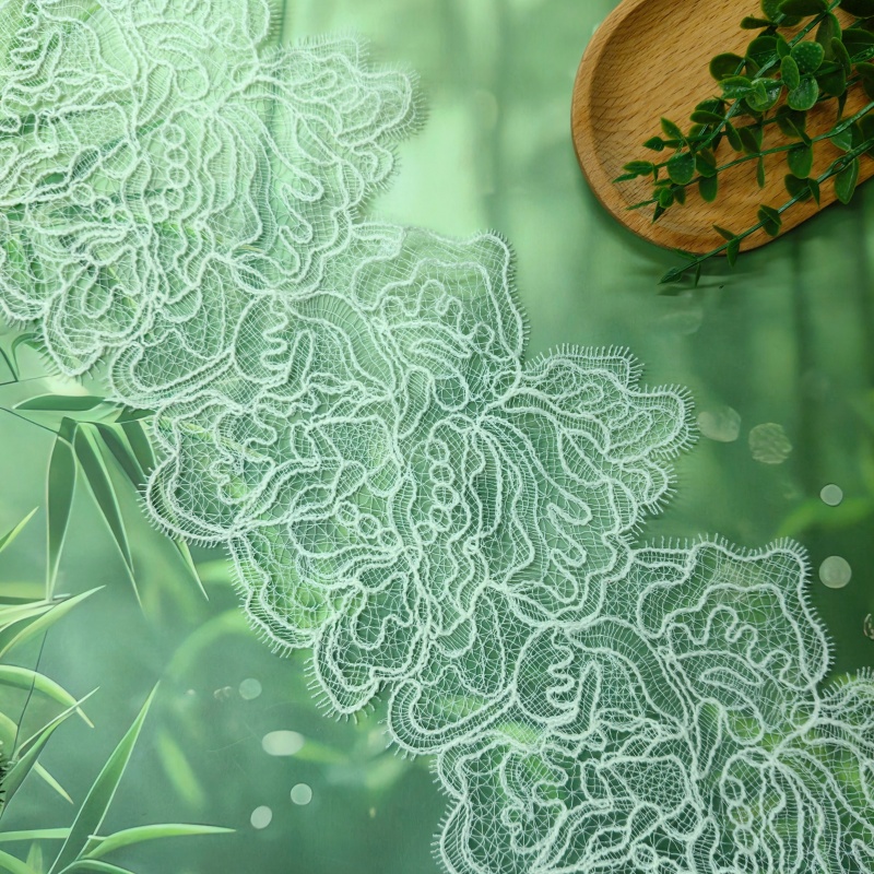 Eyelash Floral Lace Trim, Fish Thread Embroidered Wide Scalloped Lace Border for Dress Lingerie Sewi