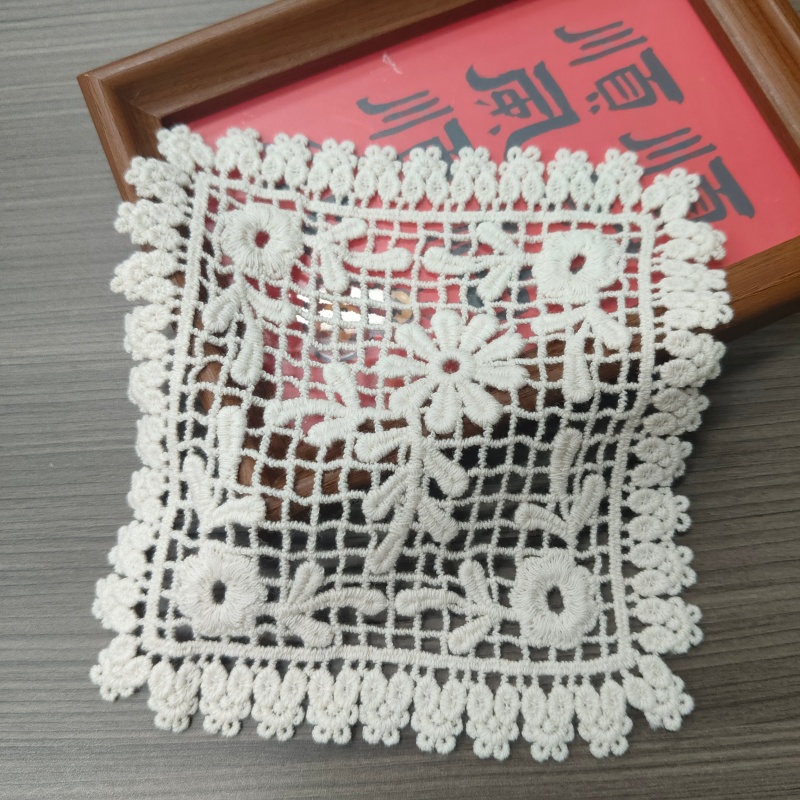Beige Cotton Lace Applique Fake Pocket Embroidered Patch for Clothing Sew‑on Decoration