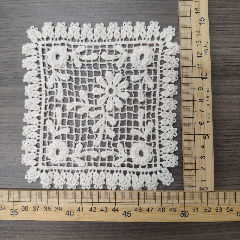 Beige Cotton Lace Applique Fake Pocket Embroidered Patch for Clothing Sew‑on Decoration