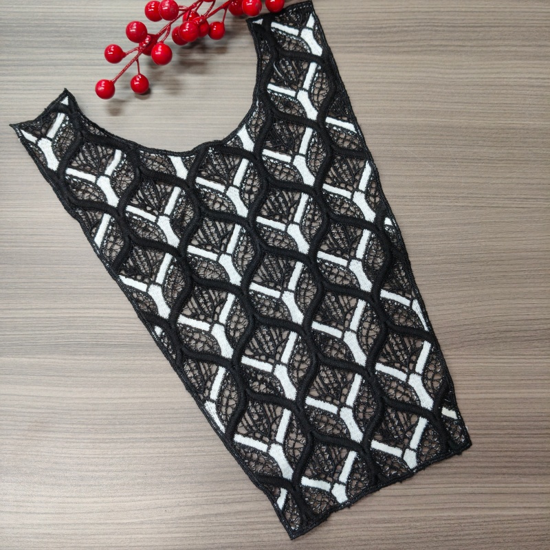 Black White Contrast Hollow Lace Collar Applique Sew‑on Embroidered Neckline Patch