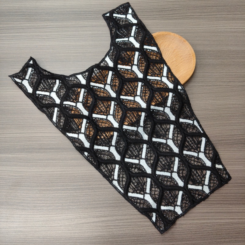 Black White Contrast Hollow Lace Collar Applique Sew‑on Embroidered Neckline Patch