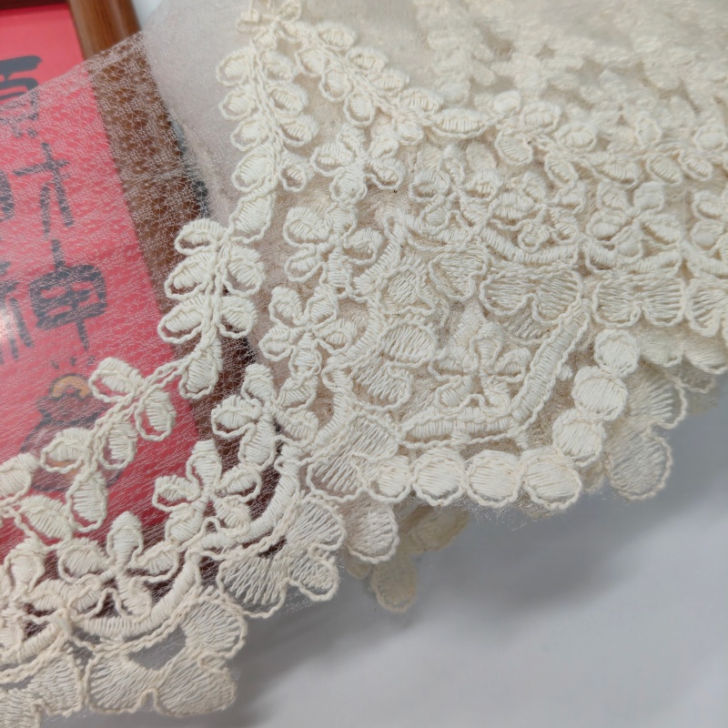 Apricot Cotton Rope Embroidery Lace Trim Tulle Mesh Fabric For Clothing DIY Sewing