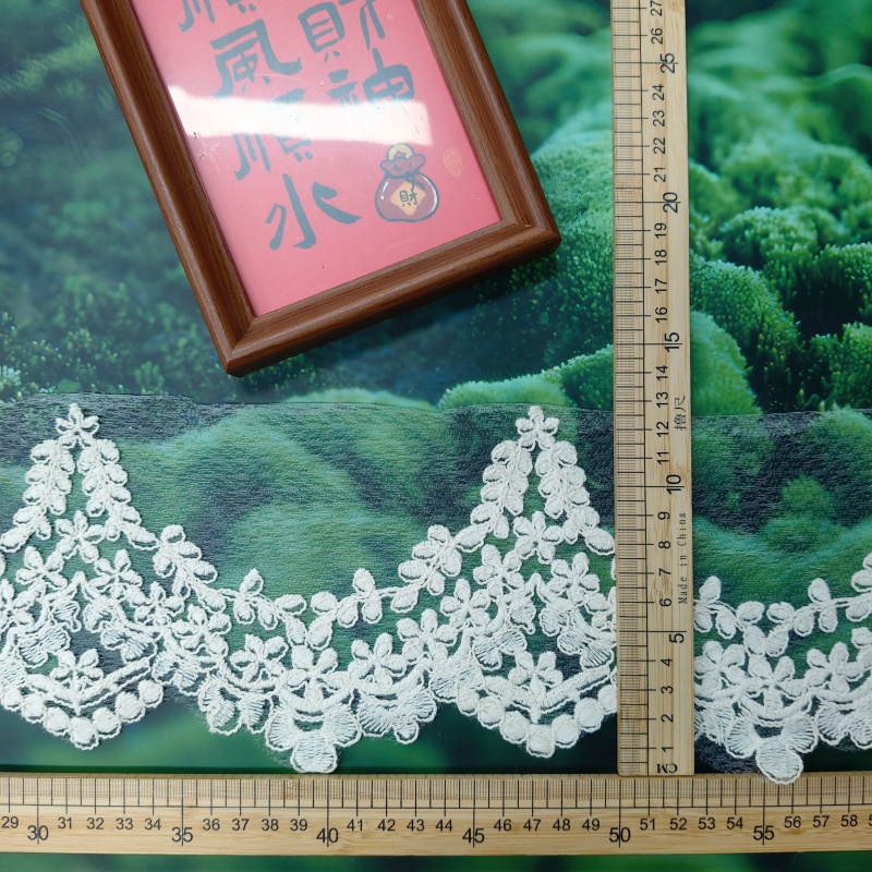 Apricot Cotton Rope Embroidery Lace Trim Tulle Mesh Fabric For Clothing DIY Sewing