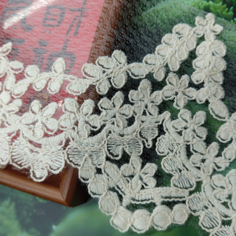 Apricot Cotton Rope Embroidery Lace Trim Tulle Mesh Fabric For Clothing DIY Sewing