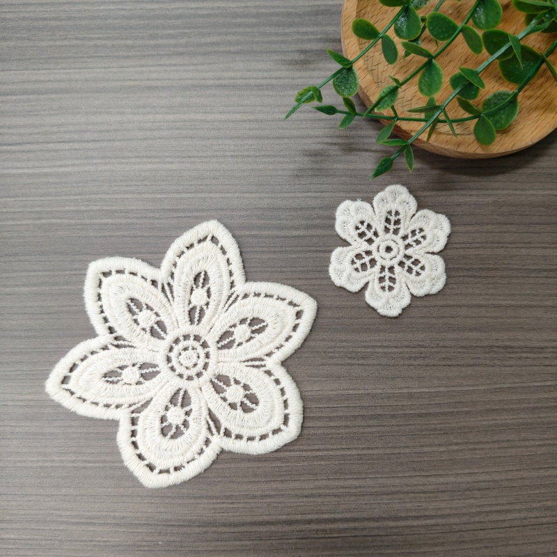 Vintage Hollow Lace Flower Applique Off‑White Embroidery Patch For Dress Garment Decoration
