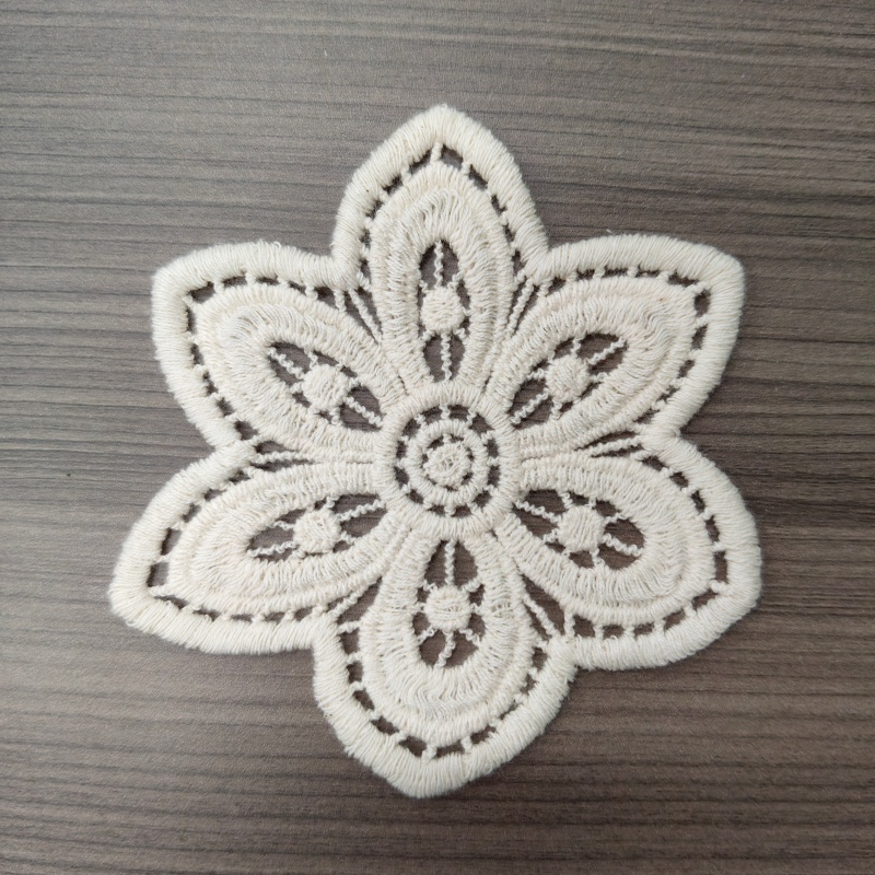 Vintage Hollow Lace Flower Applique Off‑White Embroidery Patch For Dress Garment Decoration