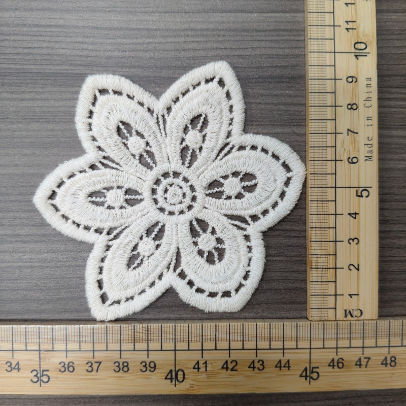 Vintage Hollow Lace Flower Applique Off‑White Embroidery Patch For Dress Garment Decoration