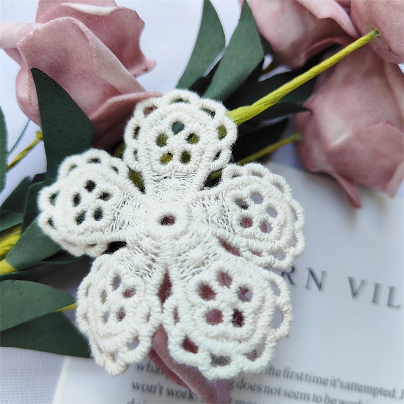 Vintage Cotton Lace Embroidery Applique Patches, Floral Motif for Sewing Crafts