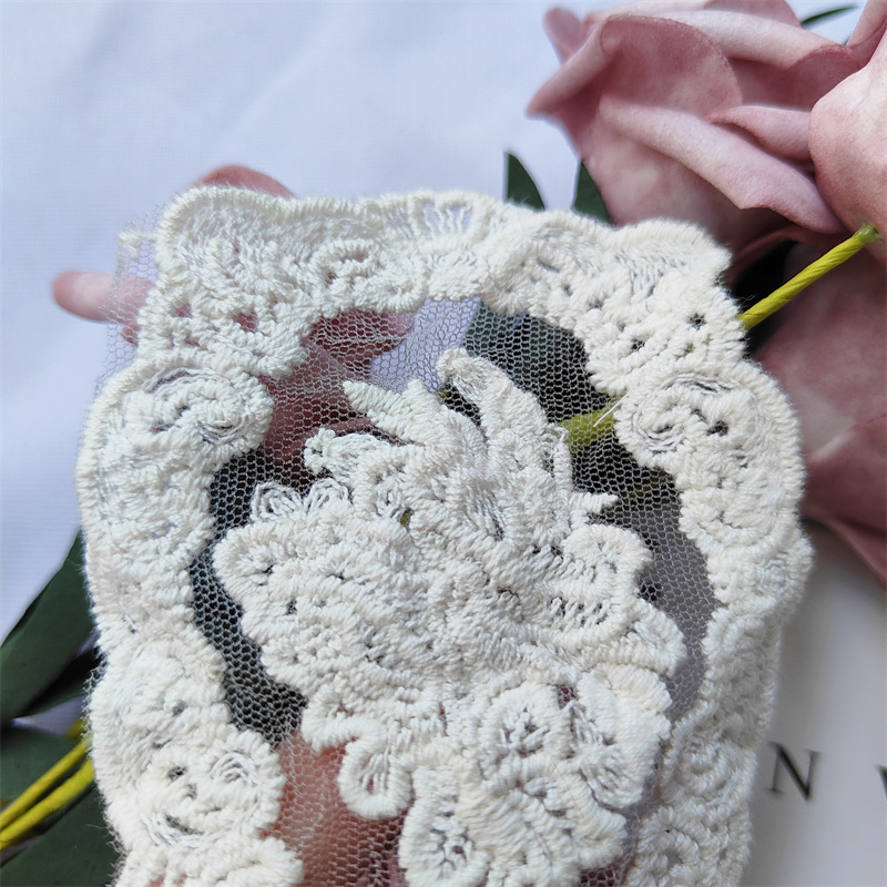 Vintage Cotton Lace Embroidery Applique Patches, Floral Motif for Sewing Crafts