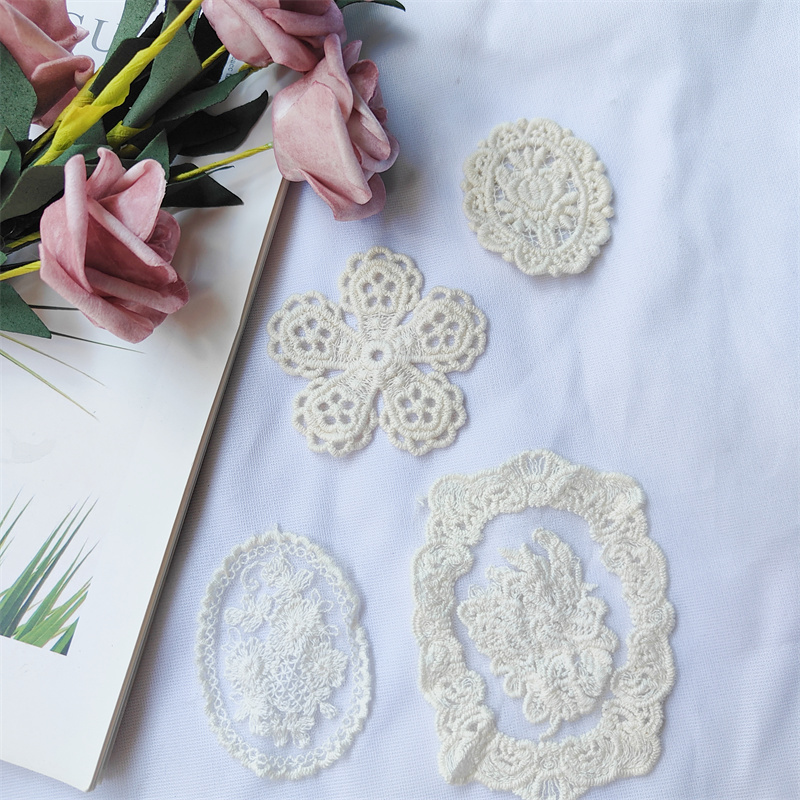 Vintage Cotton Lace Embroidery Applique Patches, Floral Motif for Sewing Crafts