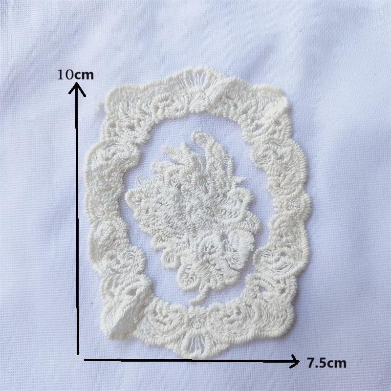 Vintage Cotton Lace Embroidery Applique Patches, Floral Motif for Sewing Crafts