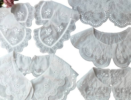 Vintage Milk Silk Embroidery Lace Collar, Detachable Fake Collar for Women Dress Shirt