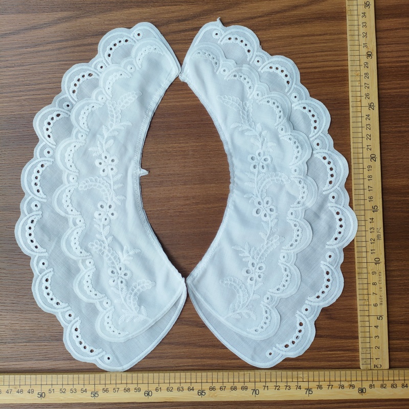 Vintage Milk Silk Embroidery Lace Collar, Detachable Fake Collar for Women Dress Shirt