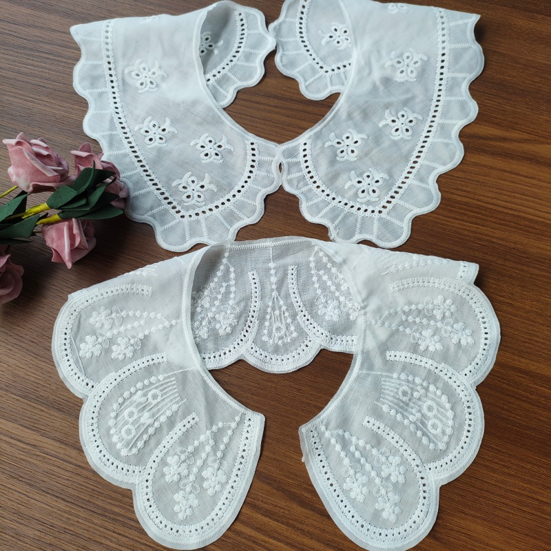 Vintage Milk Silk Embroidery Lace Collar, Detachable Fake Collar for Women Dress Shirt