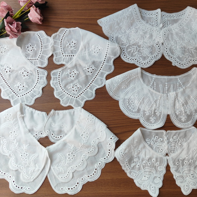 Vintage Milk Silk Embroidery Lace Collar, Detachable Fake Collar for Women Dress Shirt