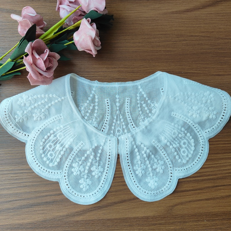 Vintage Milk Silk Embroidery Lace Collar, Detachable Fake Collar for Women Dress Shirt