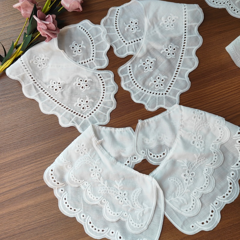 Vintage Milk Silk Embroidery Lace Collar, Detachable Fake Collar for Women Dress Shirt
