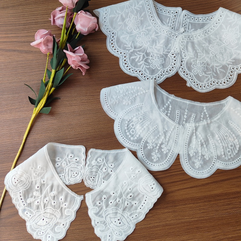 Vintage Milk Silk Embroidery Lace Collar, Detachable Fake Collar for Women Dress Shirt