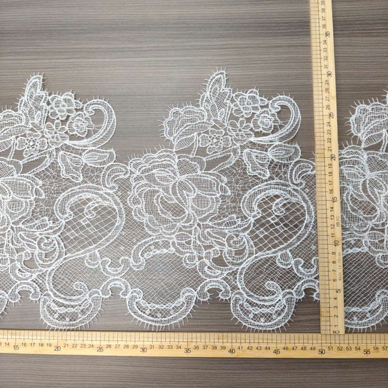 Wide Vintage Floral Eyelash Lace Trim, Black White Embroidery Lace for Wedding Dress