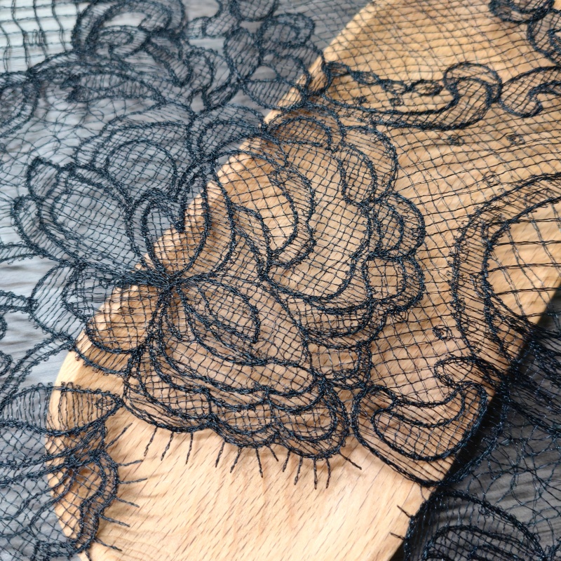 Wide Vintage Floral Eyelash Lace Trim, Black White Embroidery Lace for Wedding Dress