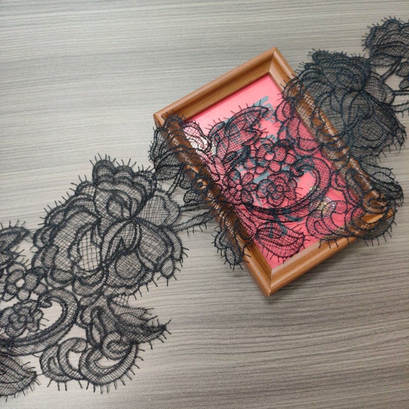 Fishtail Thread Floral Eyelash Lace Trim, Black White Sheer Lace for Wedding Dress Sewing
