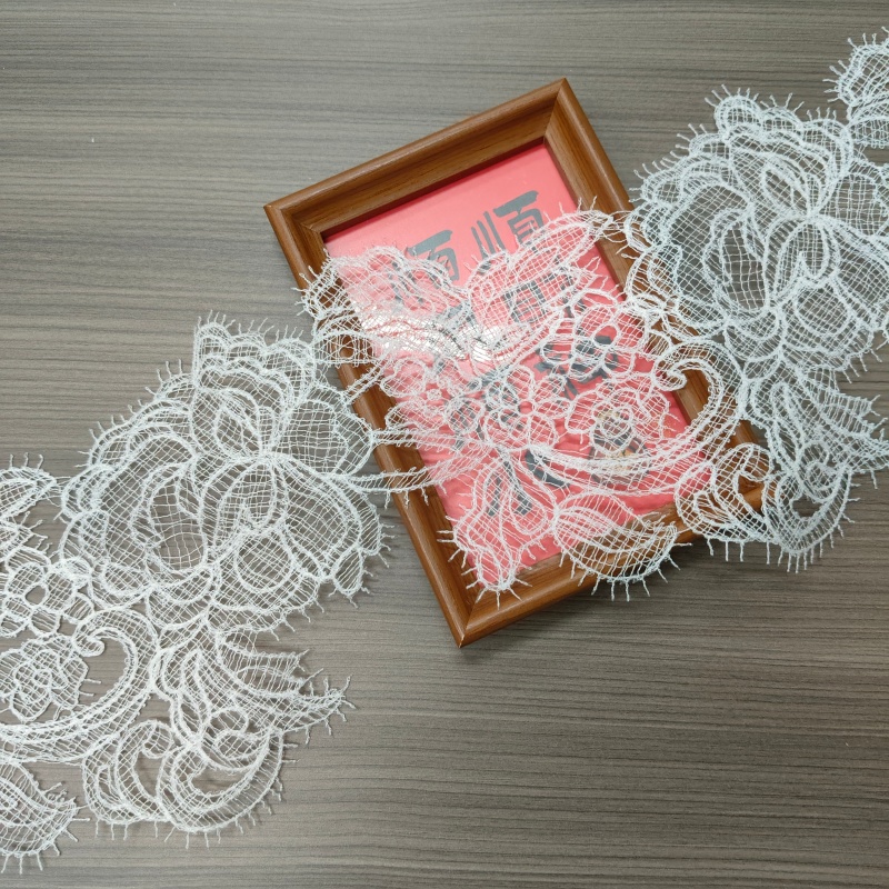 Fishtail Thread Floral Eyelash Lace Trim, Black White Sheer Lace for Wedding Dress Sewing