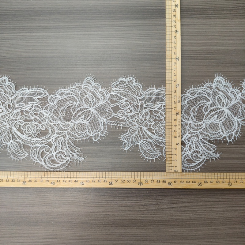 Fishtail Thread Floral Eyelash Lace Trim, Black White Sheer Lace for Wedding Dress Sewing
