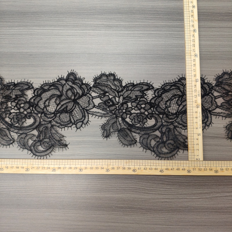 Fishtail Thread Floral Eyelash Lace Trim, Black White Sheer Lace for Wedding Dress Sewing