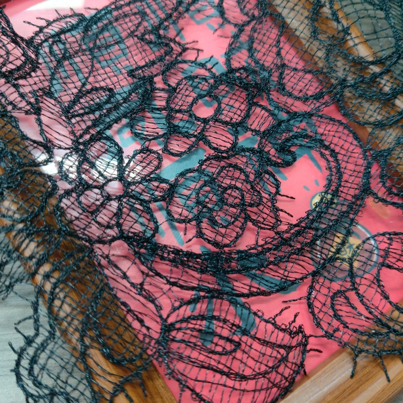 Fishtail Thread Floral Eyelash Lace Trim, Black White Sheer Lace for Wedding Dress Sewing